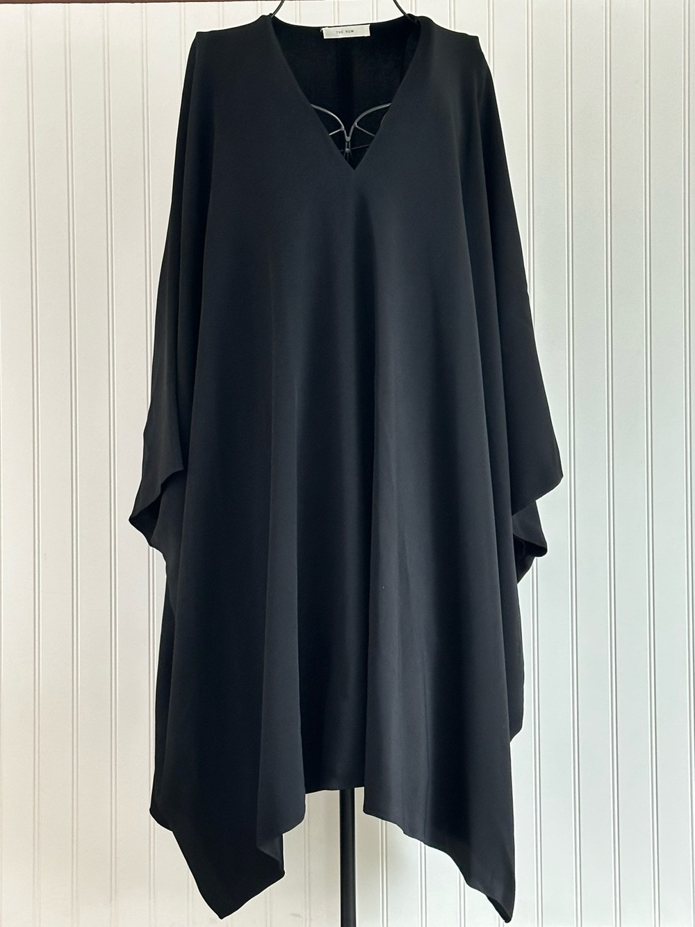 The Row Iona Draped Crepe Black V-Neck Dress - Picture 3 of 12